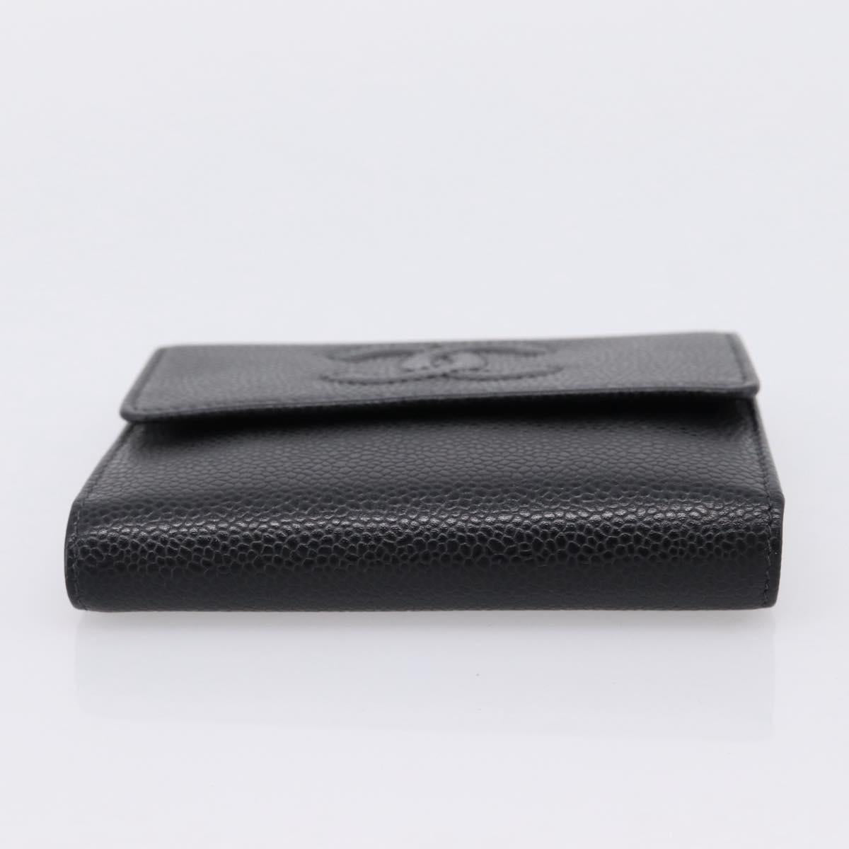 CHANEL Matelasse Wallet Caviar Skin Black Gold CC Auth 204790V