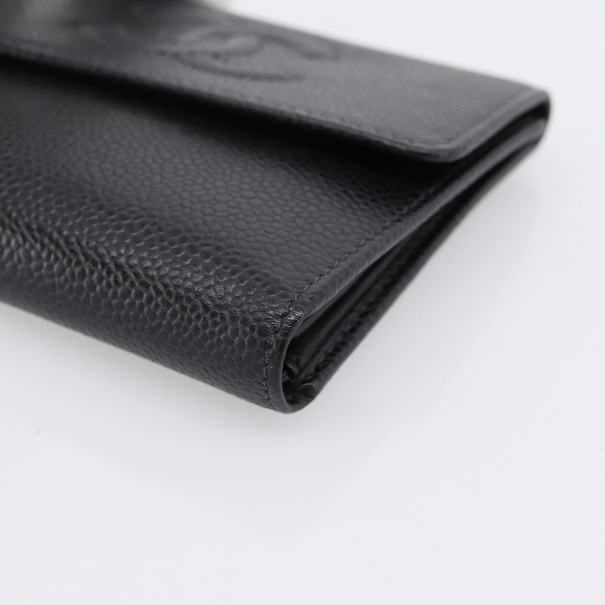 CHANEL Matelasse Wallet Caviar Skin Black Gold CC Auth 204790V