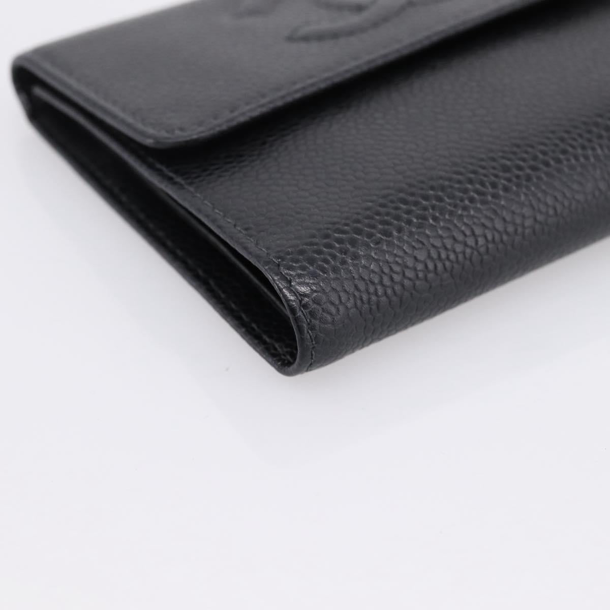CHANEL Matelasse Wallet Caviar Skin Black Gold CC Auth 204790V