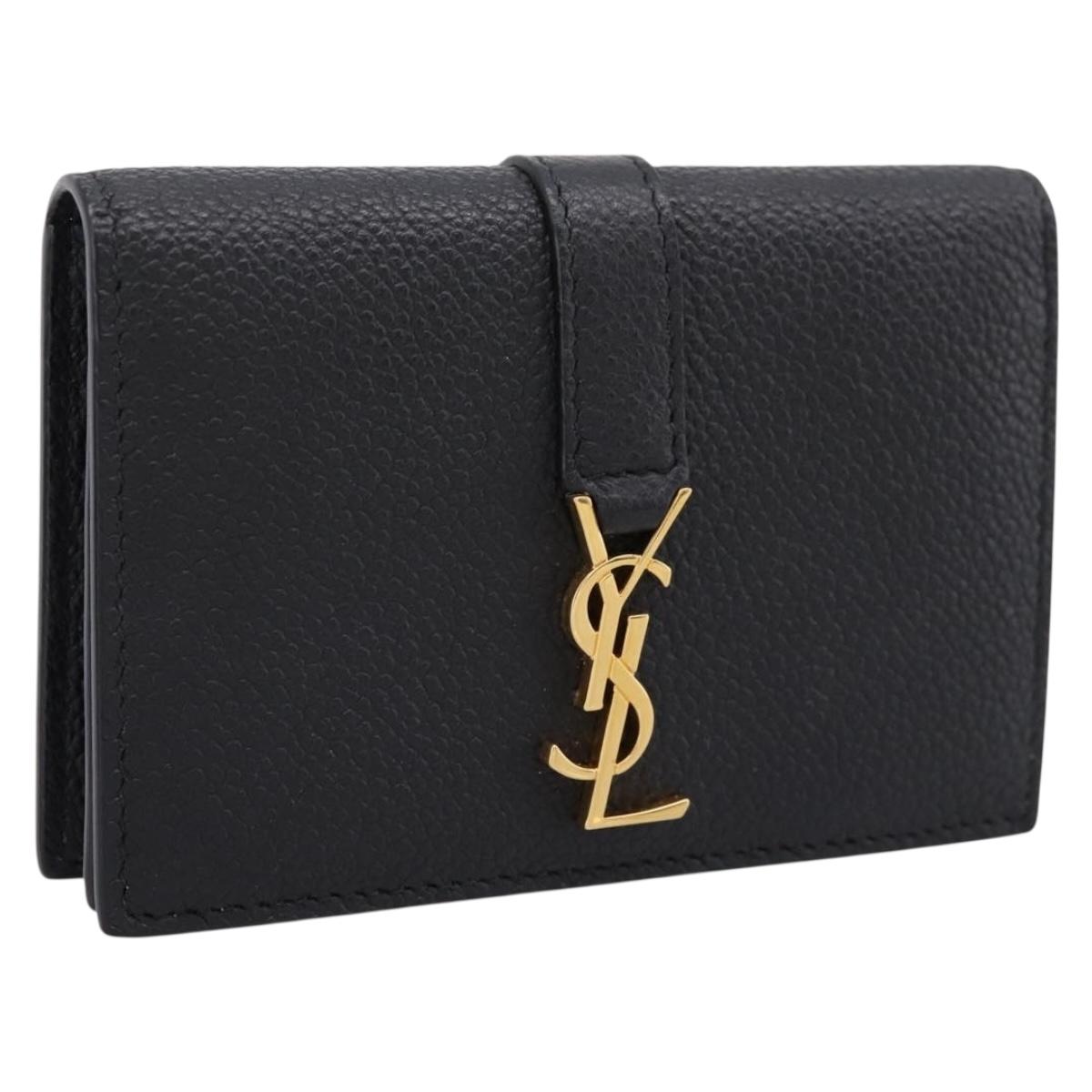 SAINT LAURENT Cassandra Card Case Leather Black Gold Auth 204792M