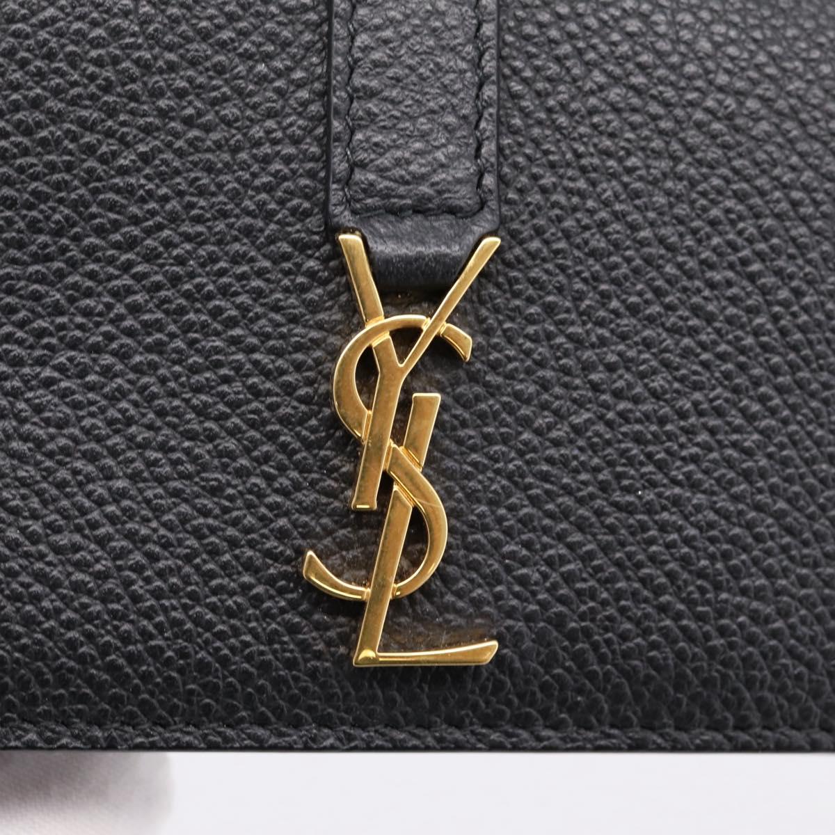 SAINT LAURENT Cassandra Card Case Leather Black Gold Auth 204792M