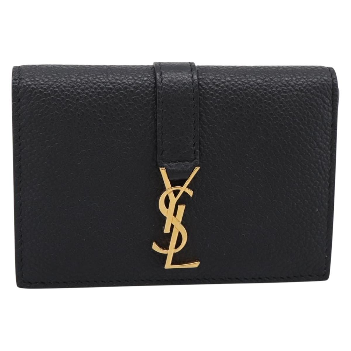 SAINT LAURENT Cassandra Card Case Leather Black Gold Auth 204792M
