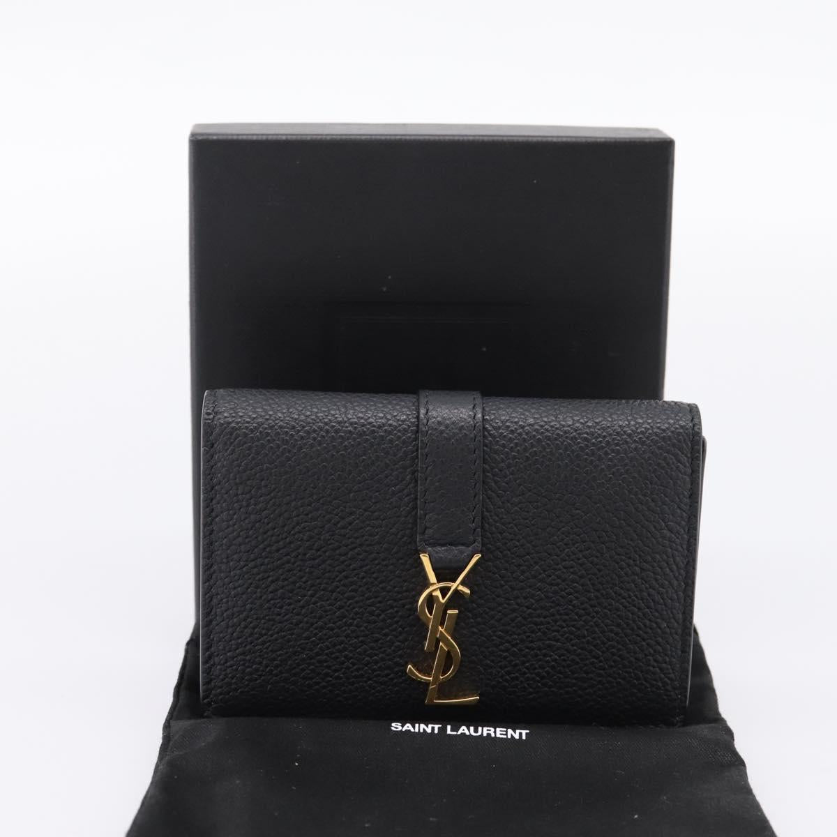 SAINT LAURENT Cassandra Card Case Leather Black Gold Auth 204792M