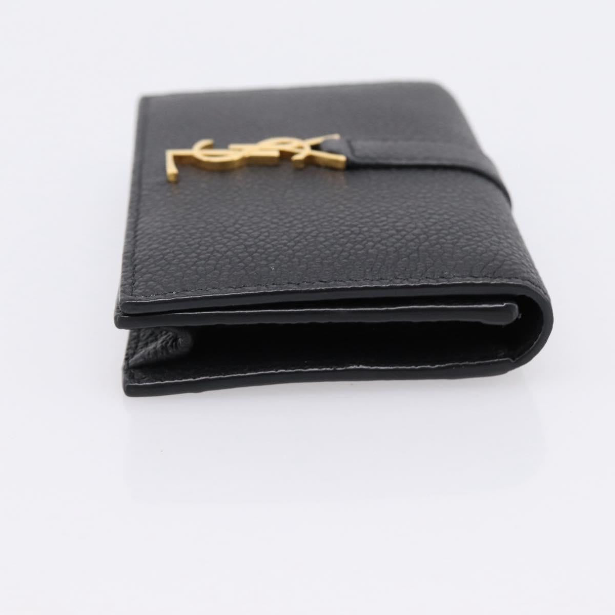 SAINT LAURENT Cassandra Card Case Leather Black Gold Auth 204792M