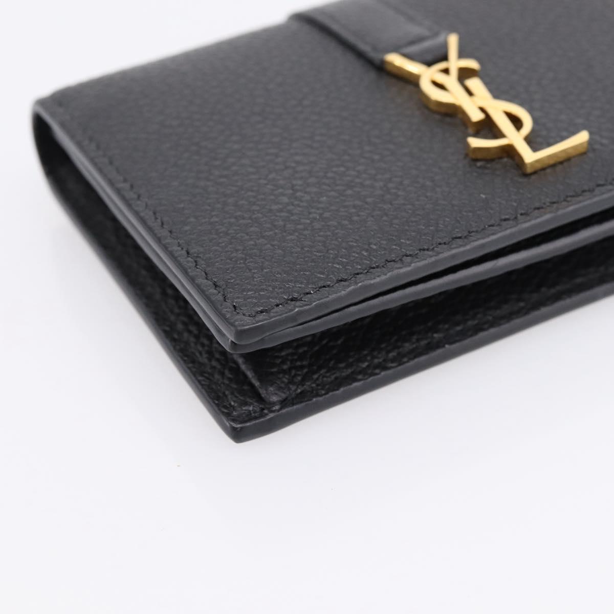 SAINT LAURENT Cassandra Card Case Leather Black Gold Auth 204792M