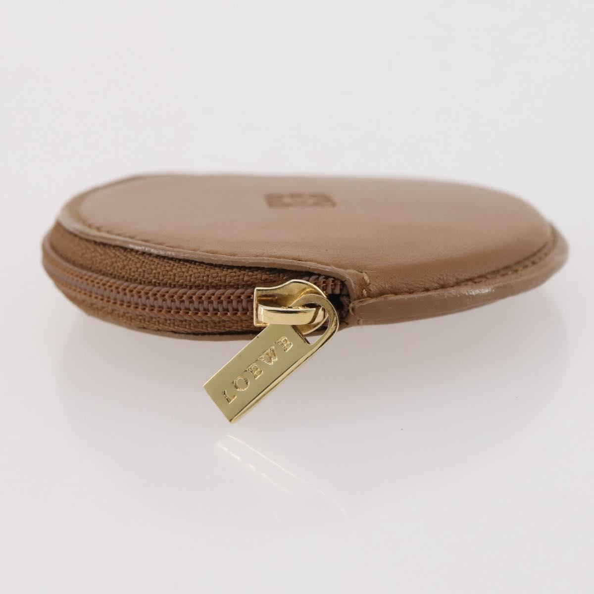 LOEWE Coin Purse Leather Beige Gold Auth 204794A