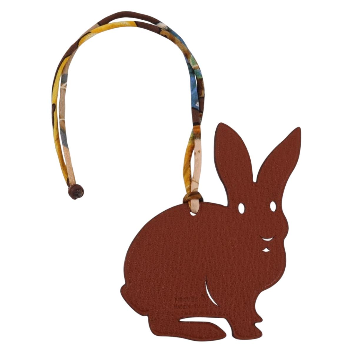 HERMES Petit Ash Rabbit PM Bag Charm Leather Brown Auth 204795M