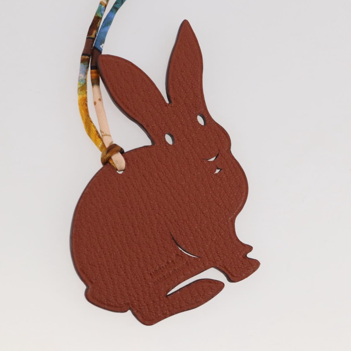 HERMES Petit Ash Rabbit PM Bag Charm Leather Brown Auth 204795M