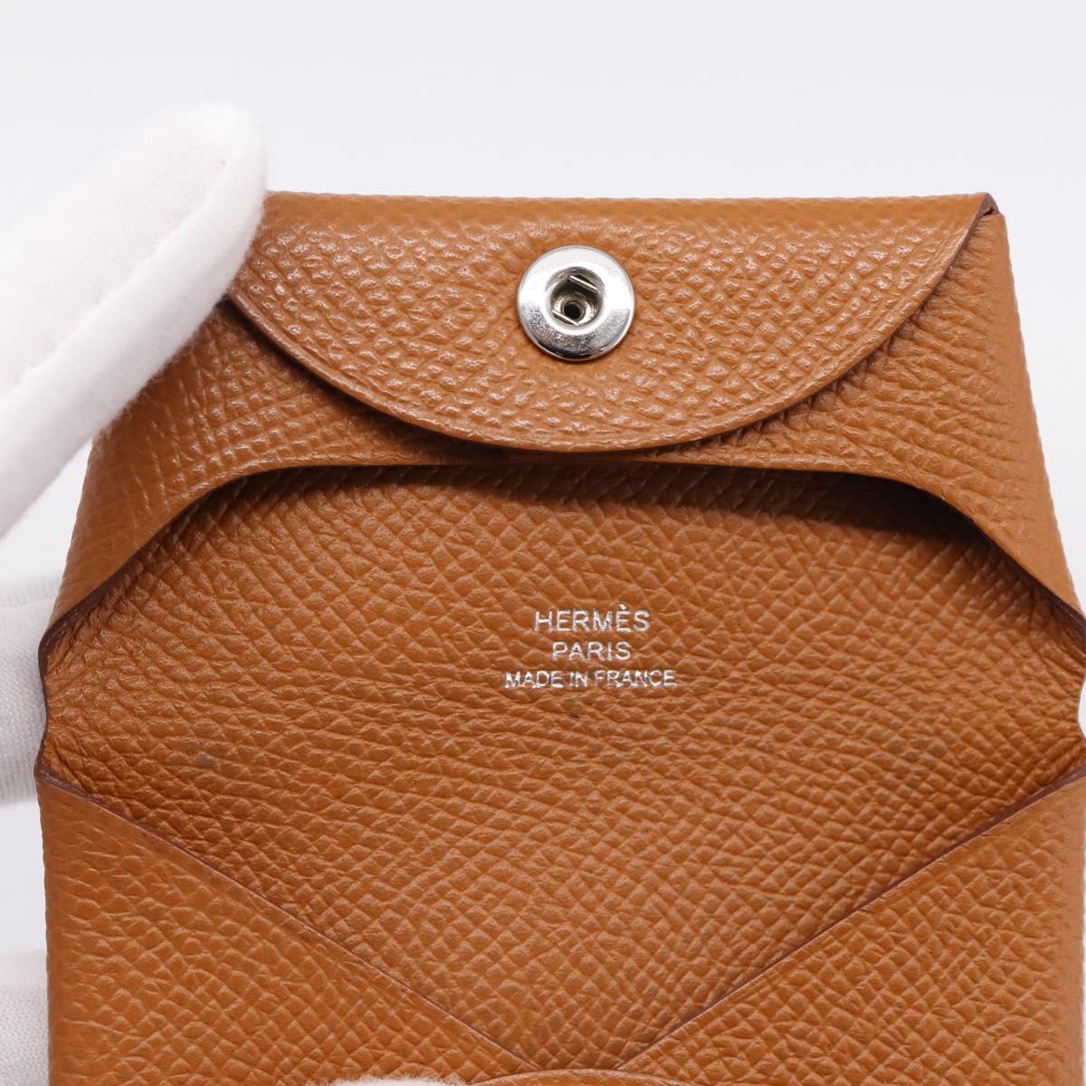 HERMES Bastia Coin Purse Leather Brown Auth 204796M