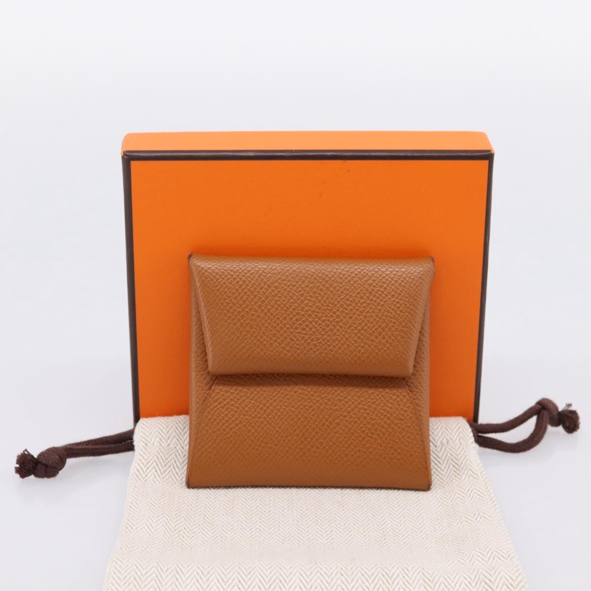 HERMES Bastia Coin Purse Leather Brown Auth 204796M