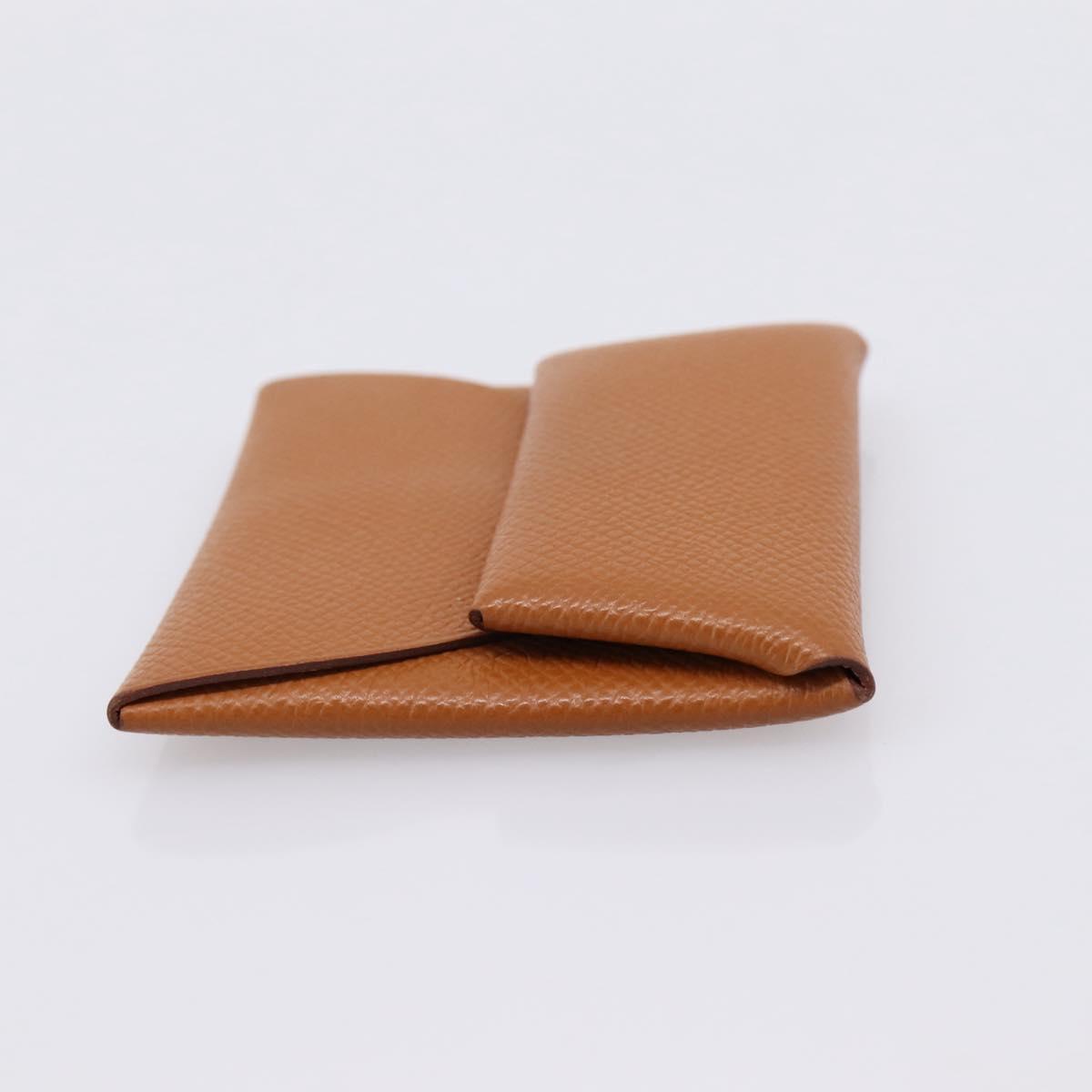 HERMES Bastia Coin Purse Leather Brown Auth 204796M
