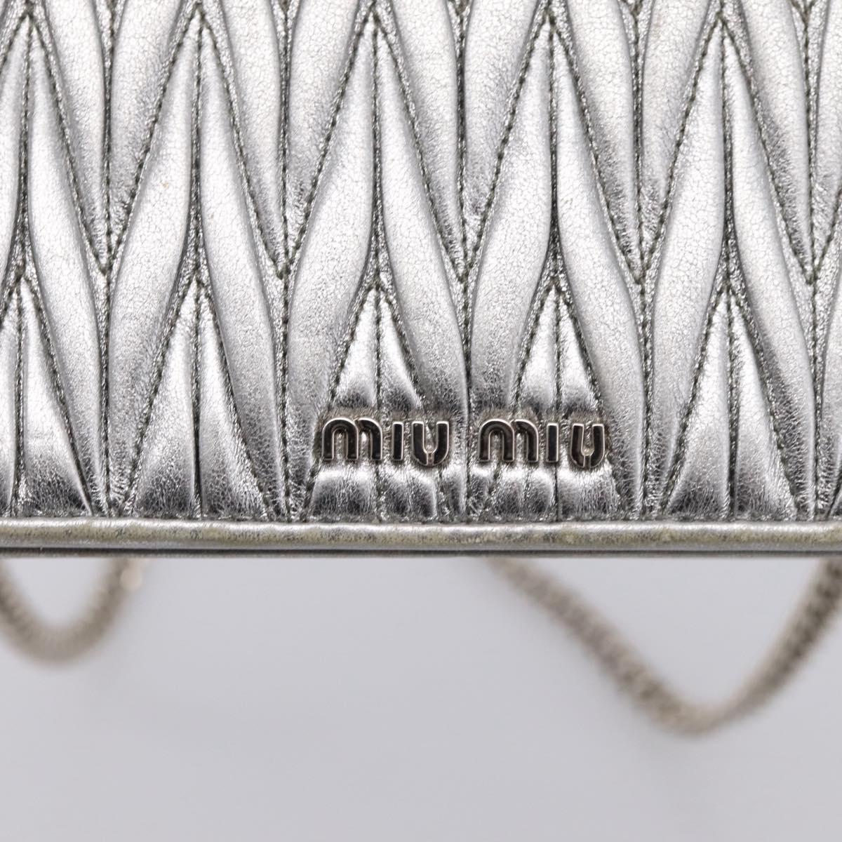 Miu Miu Matelasse Chain Shoulder Bag Leather Silver Auth 204797A