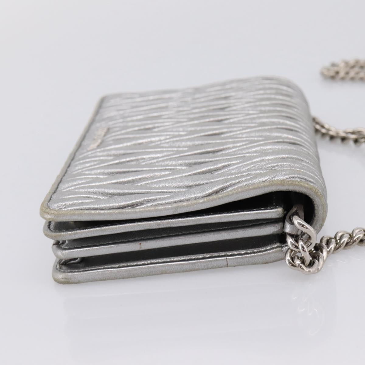 Miu Miu Matelasse Chain Shoulder Bag Leather Silver Auth 204797A