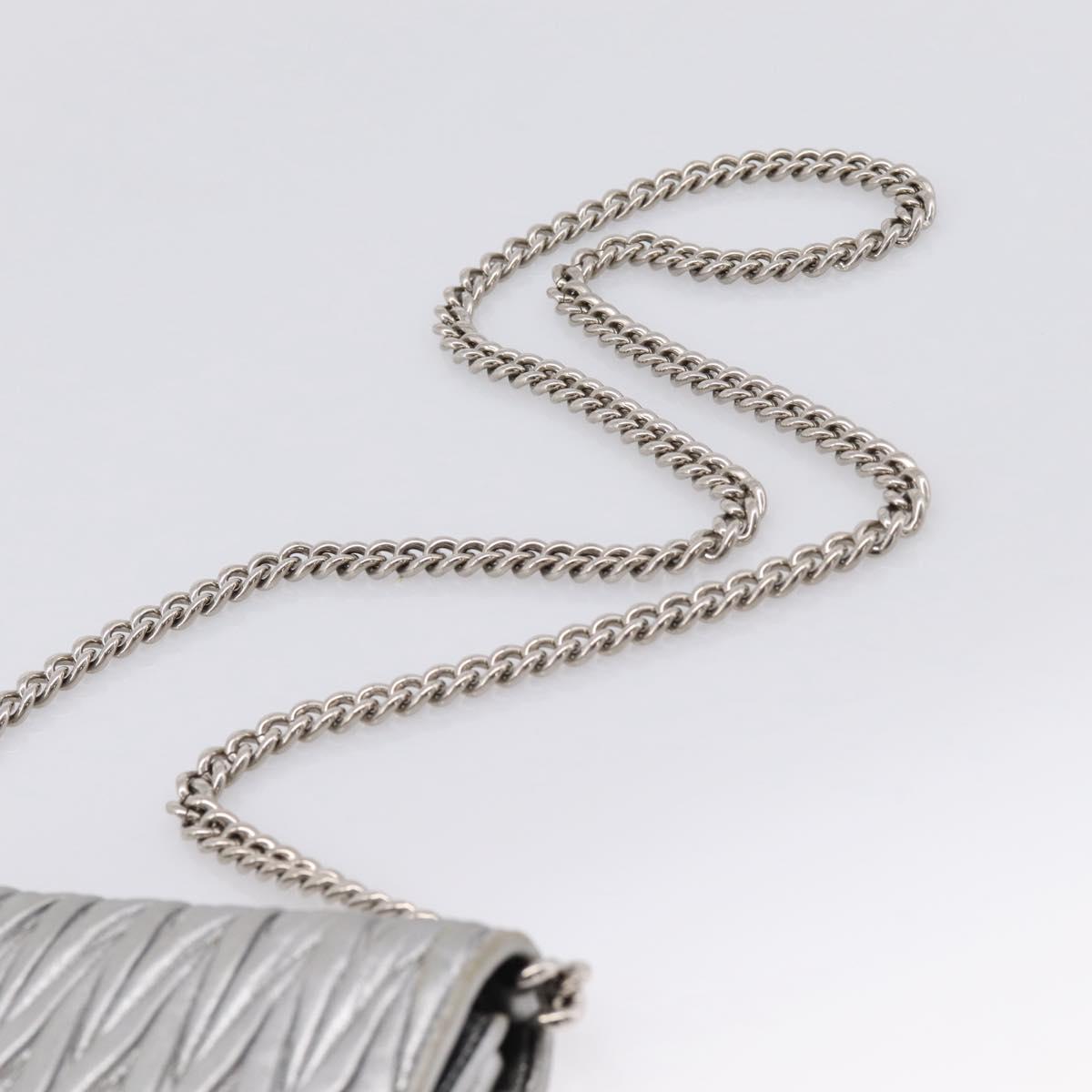 Miu Miu Matelasse Chain Shoulder Bag Leather Silver Auth 204797A