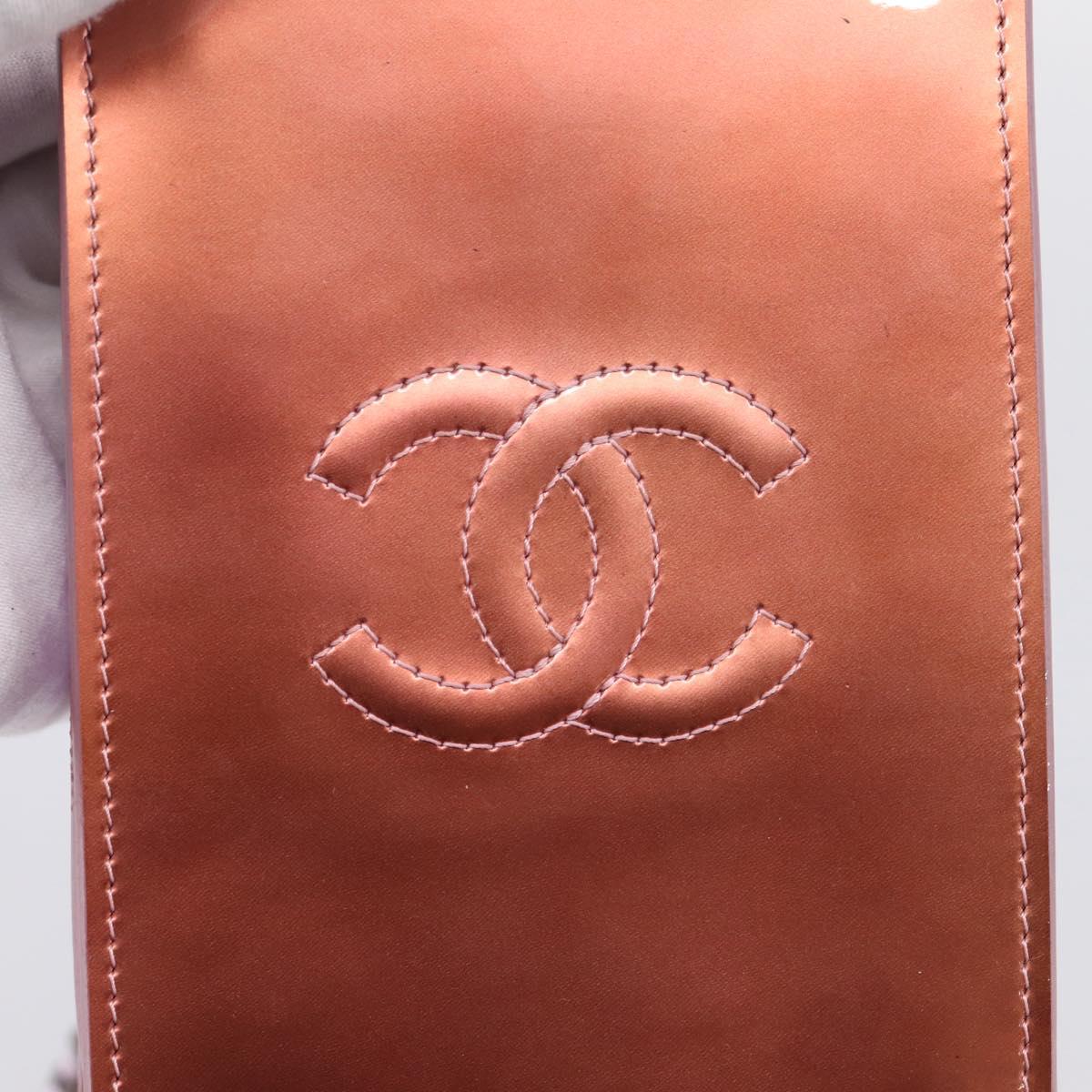 CHANEL Matelasse Chain Shoulder Pouch Patent leather Pink Silver CC Auth 204798M