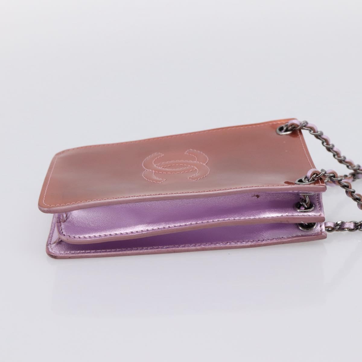 CHANEL Matelasse Chain Shoulder Pouch Patent leather Pink Silver CC Auth 204798M