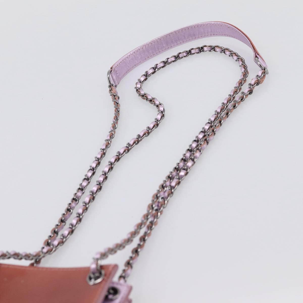 CHANEL Matelasse Chain Shoulder Pouch Patent leather Pink Silver CC Auth 204798M