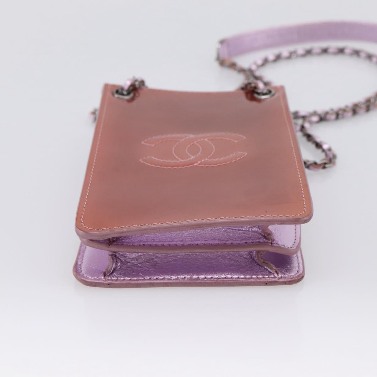 CHANEL Matelasse Chain Shoulder Pouch Patent leather Pink Silver CC Auth 204798M