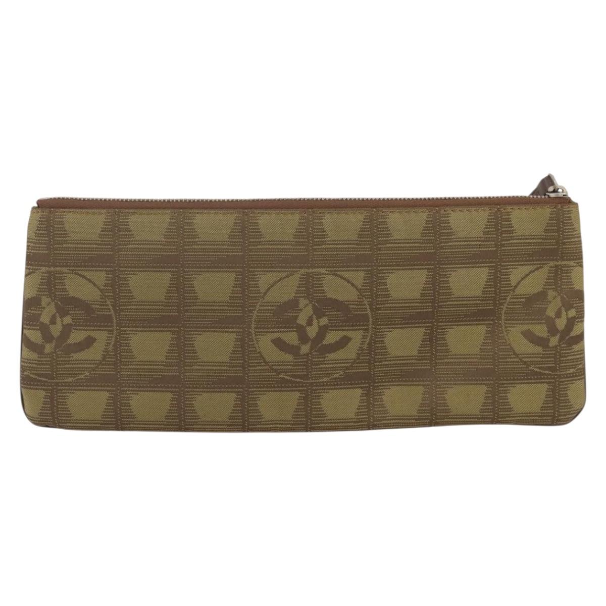 CHANEL New Travel Line Clutch Bag Canvas Brown CC Auth 204800A