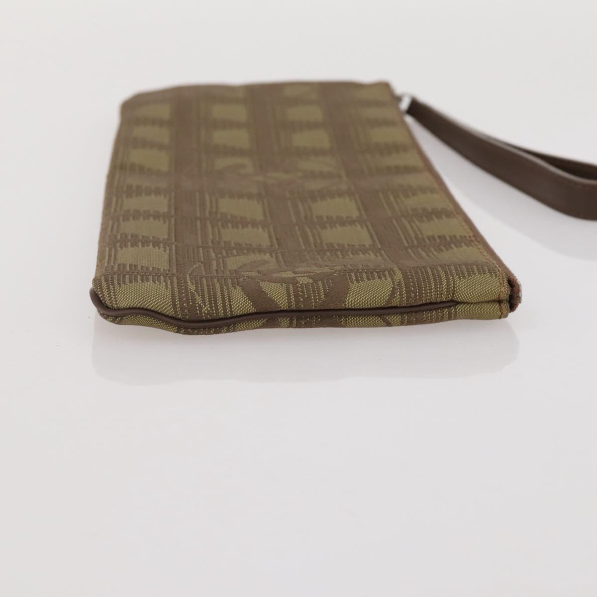 CHANEL New Travel Line Clutch Bag Canvas Brown CC Auth 204800A