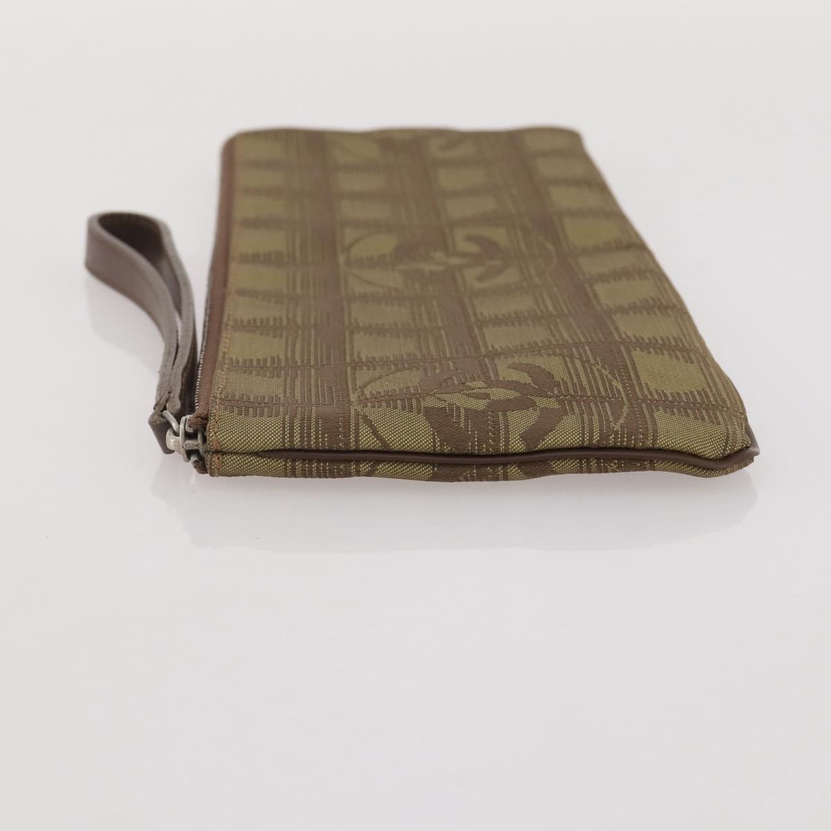 CHANEL New Travel Line Clutch Bag Canvas Brown CC Auth 204800A