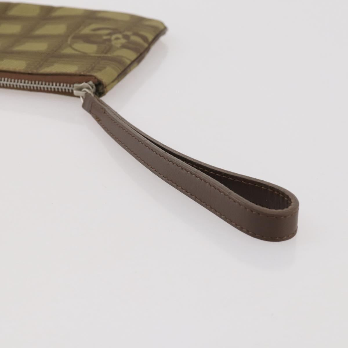CHANEL New Travel Line Clutch Bag Canvas Brown CC Auth 204800A