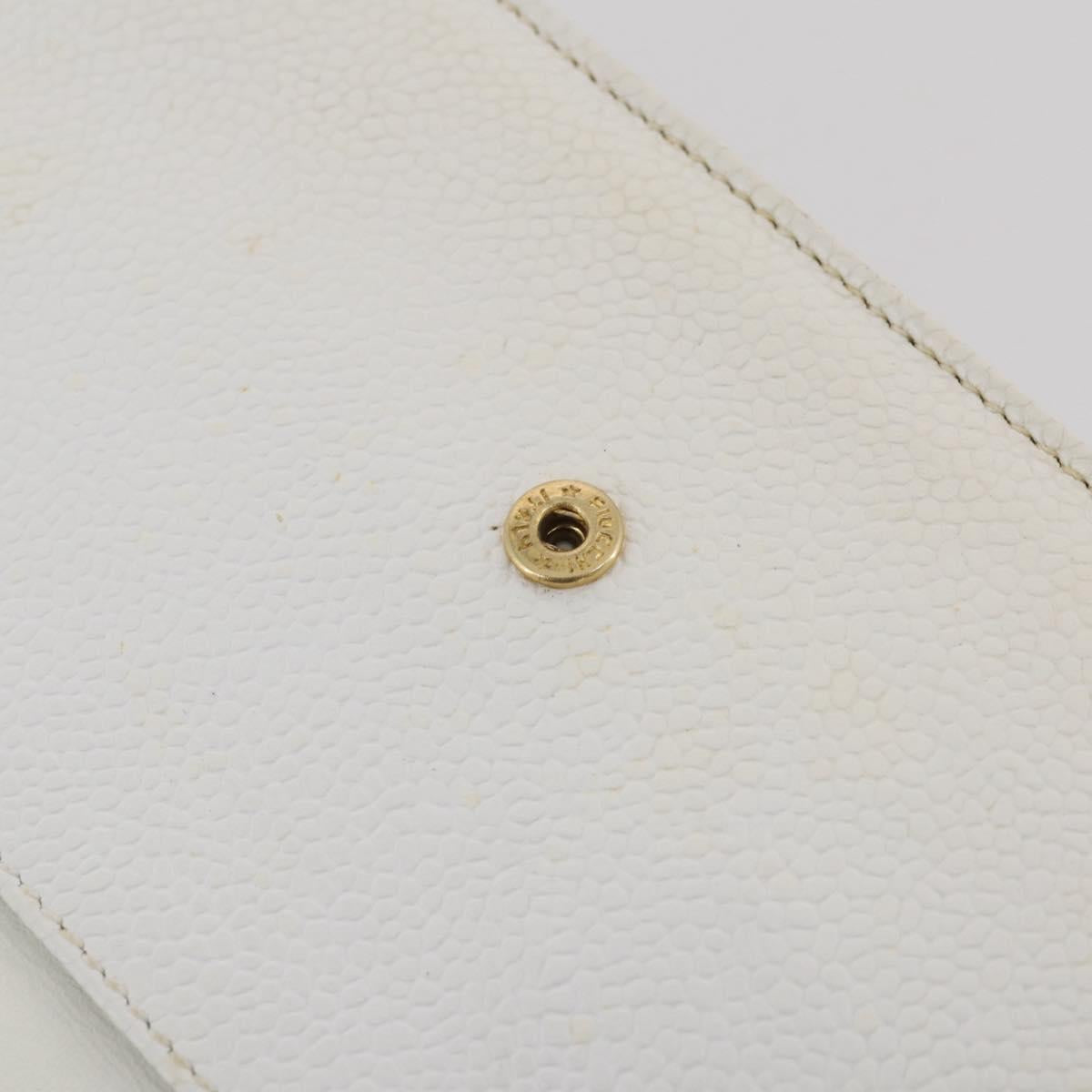 CHANEL Chain Shoulder Bag Caviar Skin White Gold CC Auth 204805
