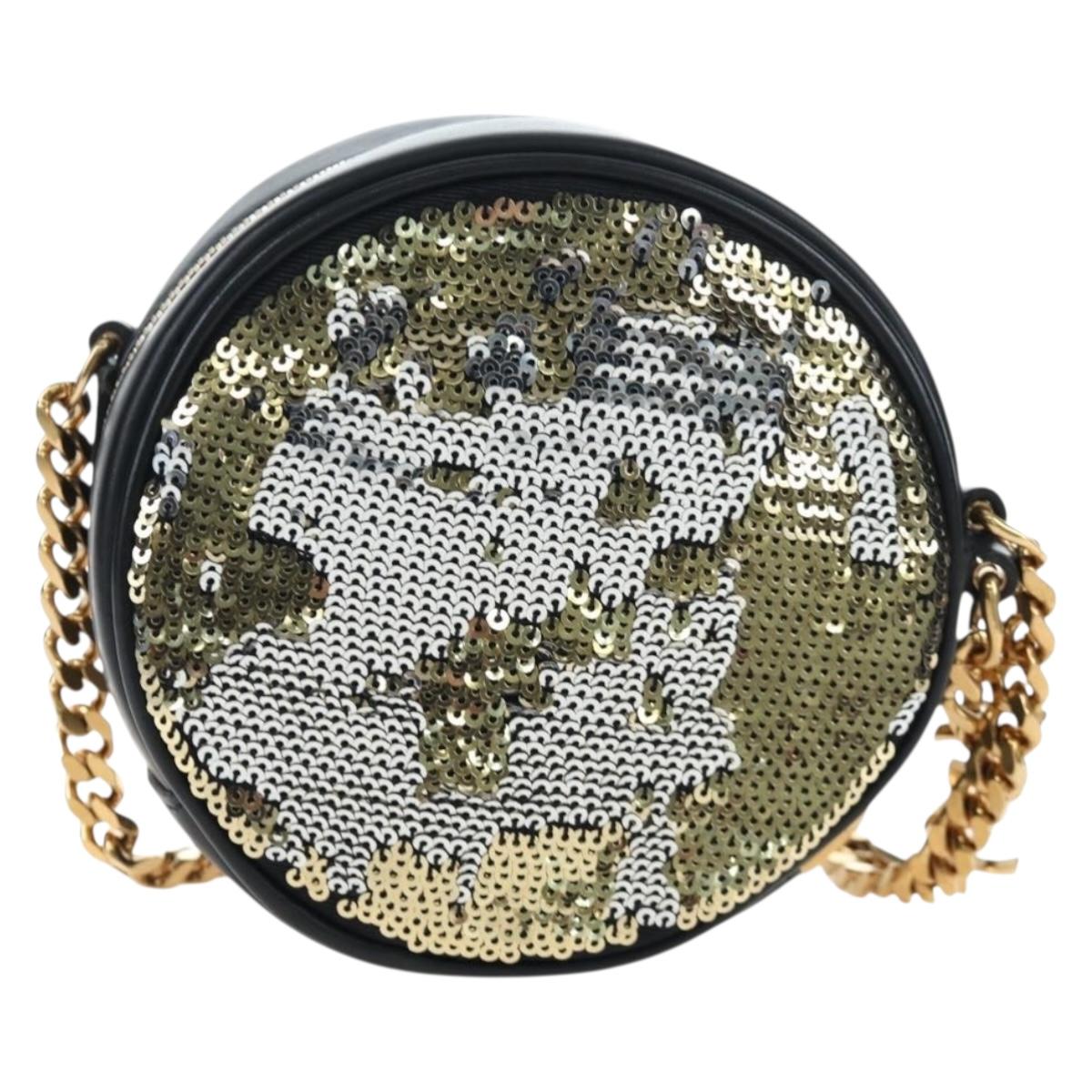 SAINT LAURENT Chain Shoulder Bag Sequin Black Gold Tone Auth 204808SAM