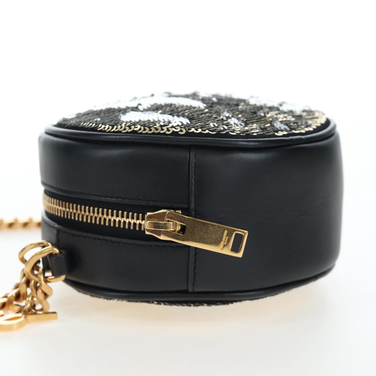 SAINT LAURENT Chain Shoulder Bag Sequin Black Gold Tone Auth 204808SAM