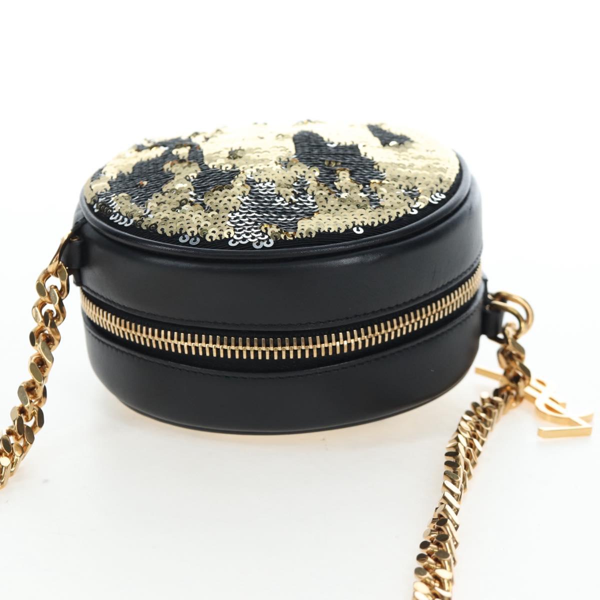 SAINT LAURENT Chain Shoulder Bag Sequin Black Gold Tone Auth 204808SAM