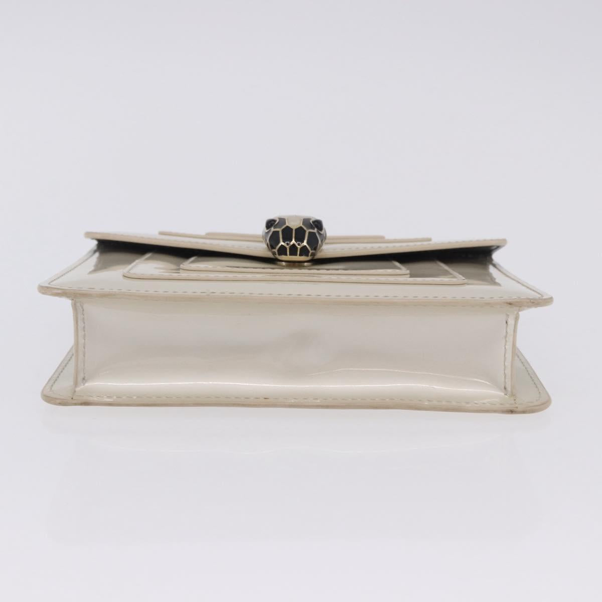 BVLGARI Serpenti Chain Shoulder Bag Patent Leather White Gold Auth 204809A