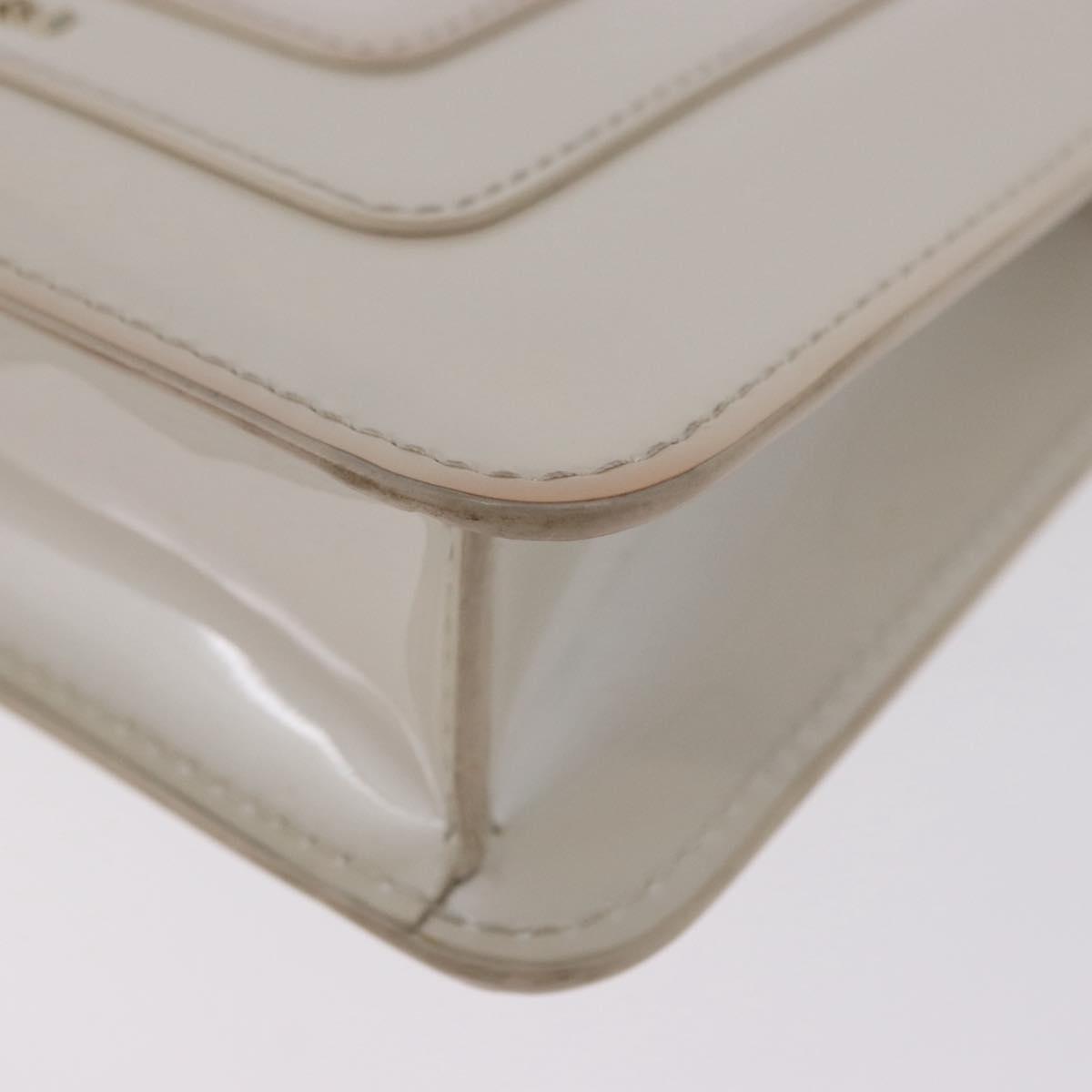 BVLGARI Serpenti Chain Shoulder Bag Patent Leather White Gold Auth 204809A