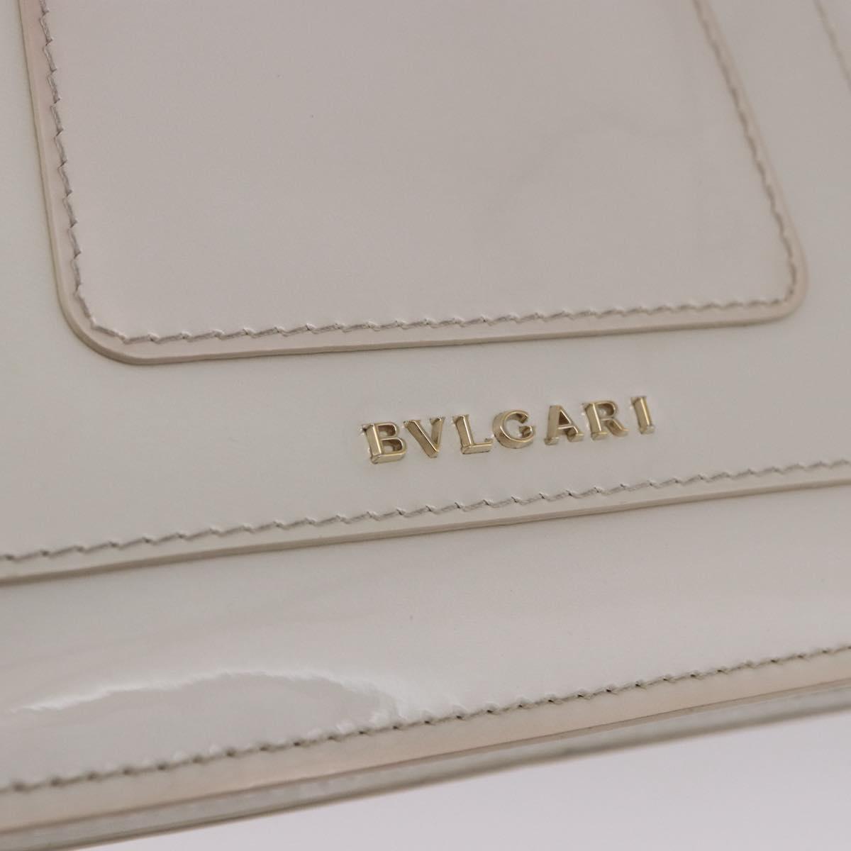 BVLGARI Serpenti Chain Shoulder Bag Patent Leather White Gold Auth 204809A