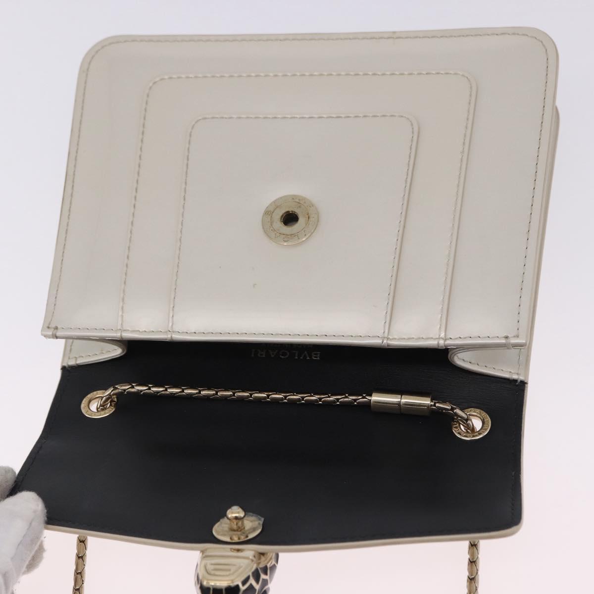 BVLGARI Serpenti Chain Shoulder Bag Patent Leather White Gold Auth 204809A