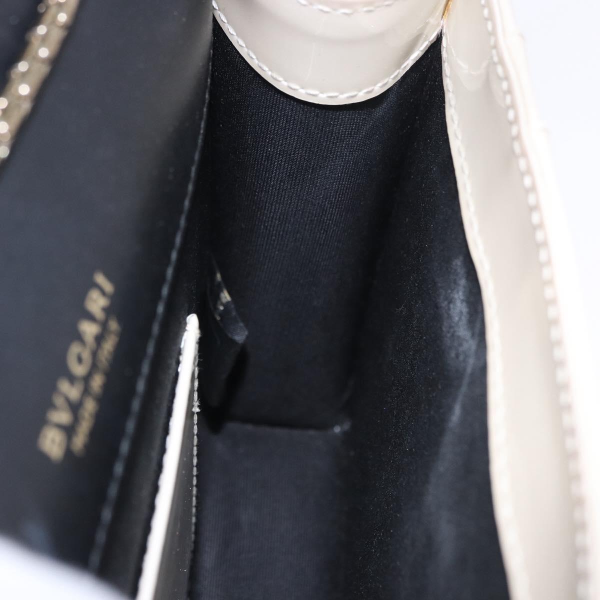 BVLGARI Serpenti Chain Shoulder Bag Patent Leather White Gold Auth 204809A