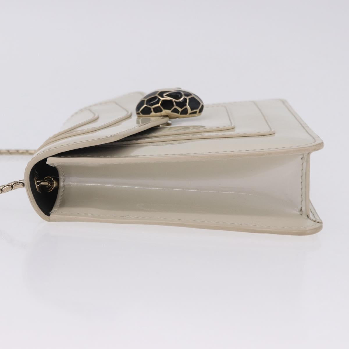 BVLGARI Serpenti Chain Shoulder Bag Patent Leather White Gold Auth 204809A