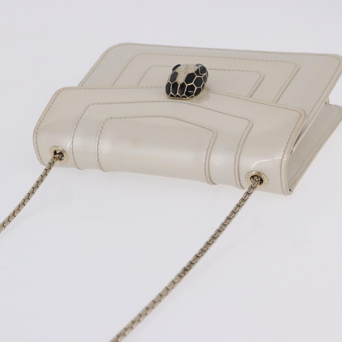 BVLGARI Serpenti Chain Shoulder Bag Patent Leather White Gold Auth 204809A