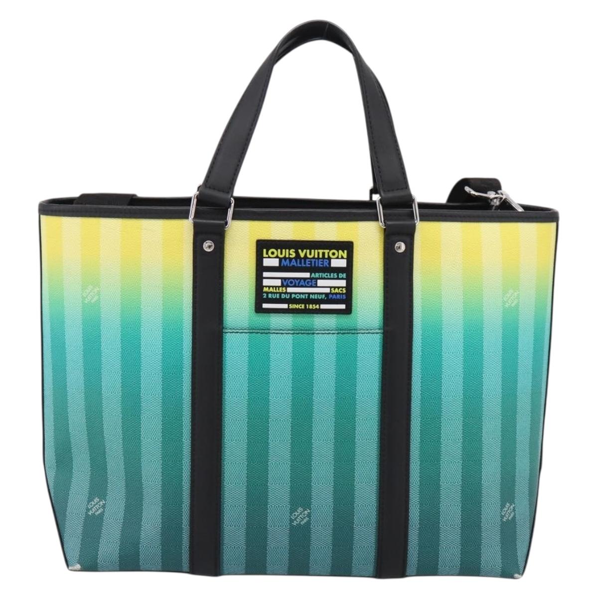 LOUIS VUITTON Damier Stripe Weekend Tote PM Bag Green M59919 LV Auth 204811A