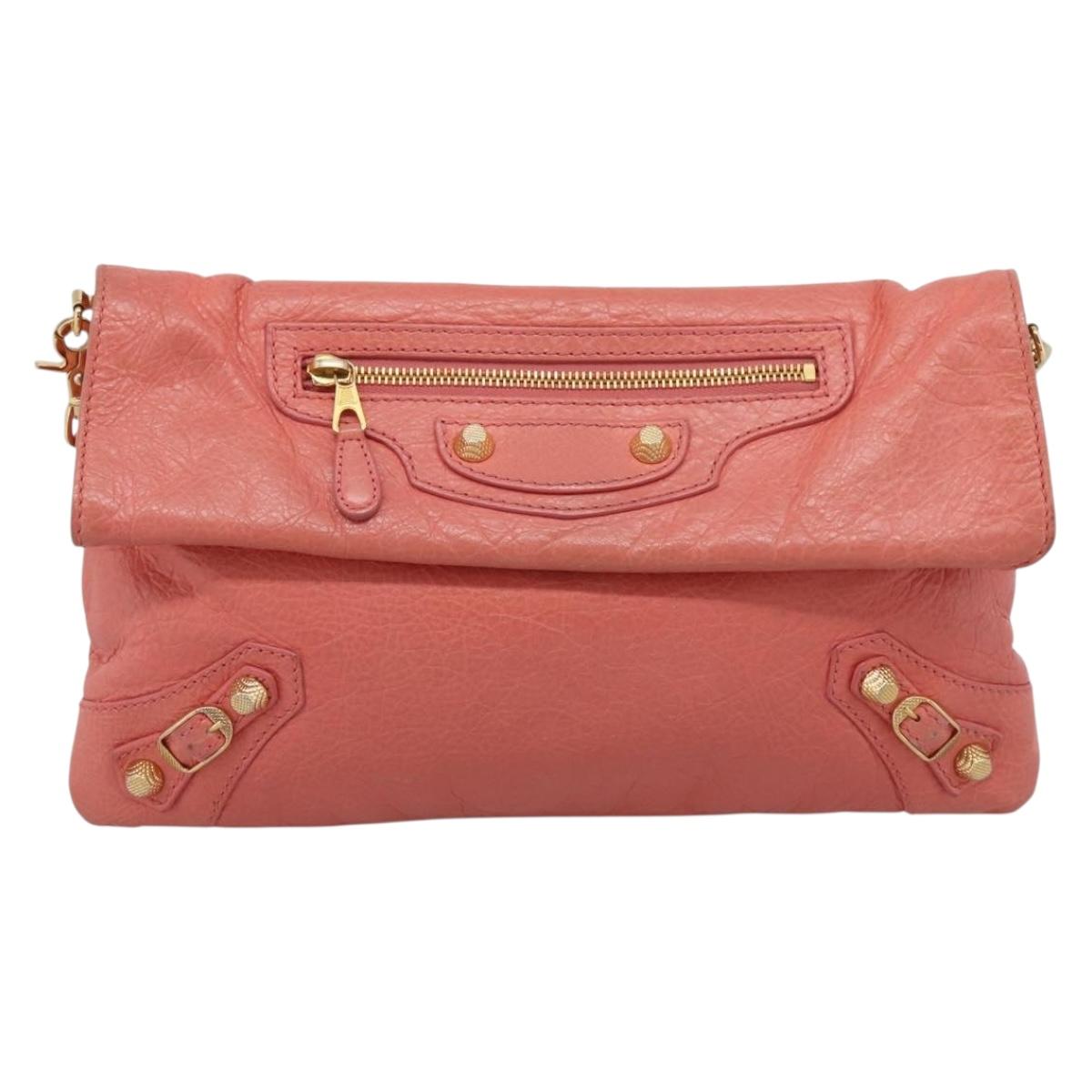 BALENCIAGA Giant Envelope Shoulder Bag Leather Pink Gold Auth 204813A