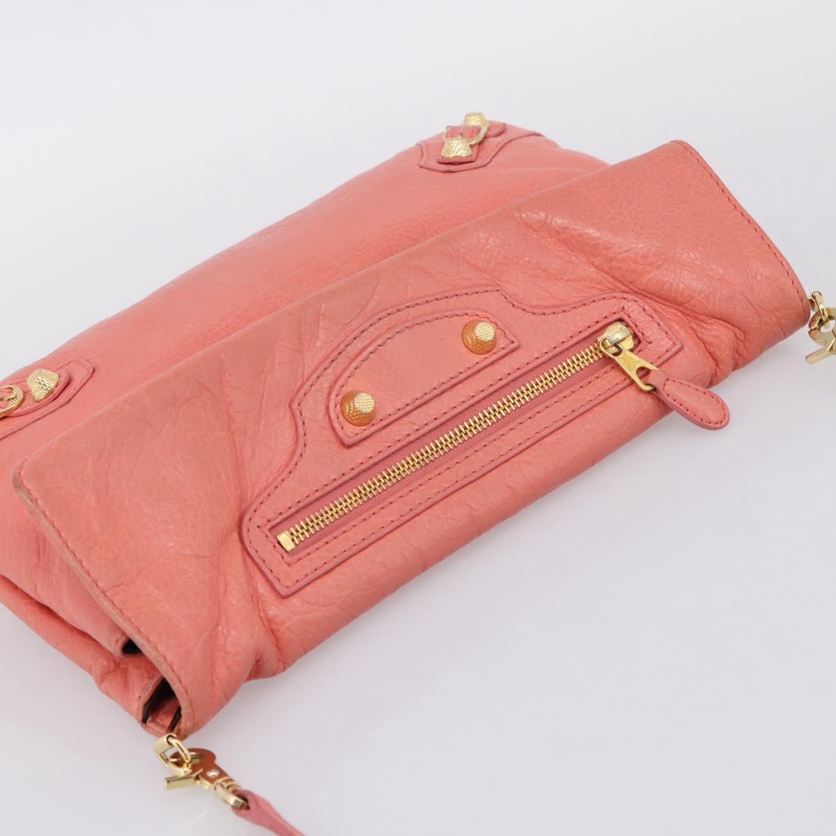 BALENCIAGA Giant Envelope Shoulder Bag Leather Pink Gold Auth 204813A