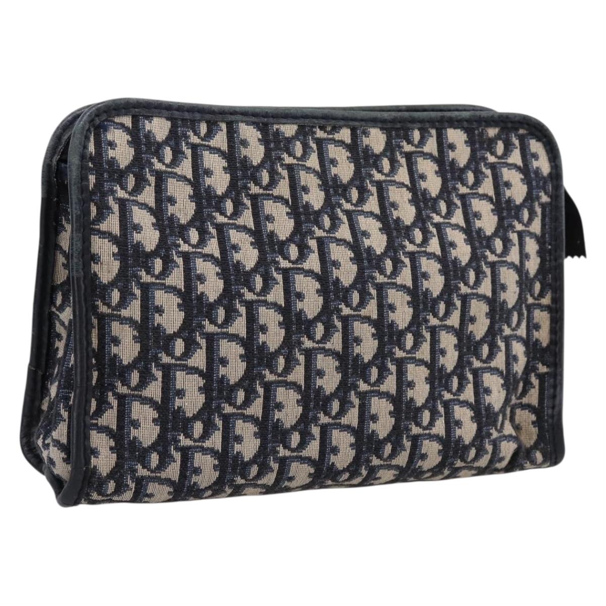 Christian Dior Trotter Canvas Clutch Bag Navy Silver Auth 204822