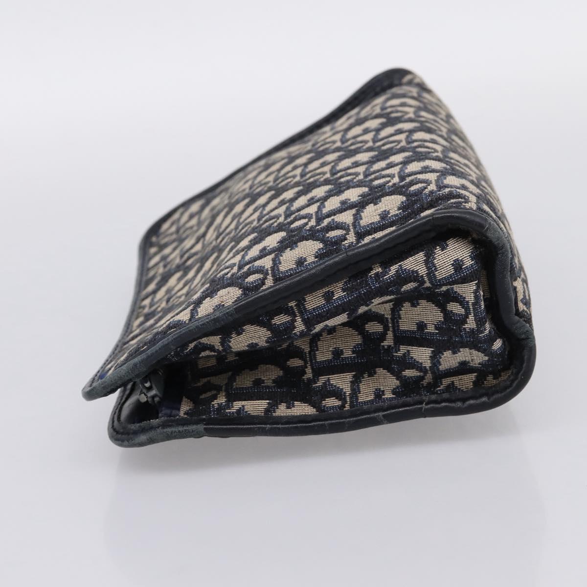 Christian Dior Trotter Canvas Clutch Bag Navy Silver Auth 204822
