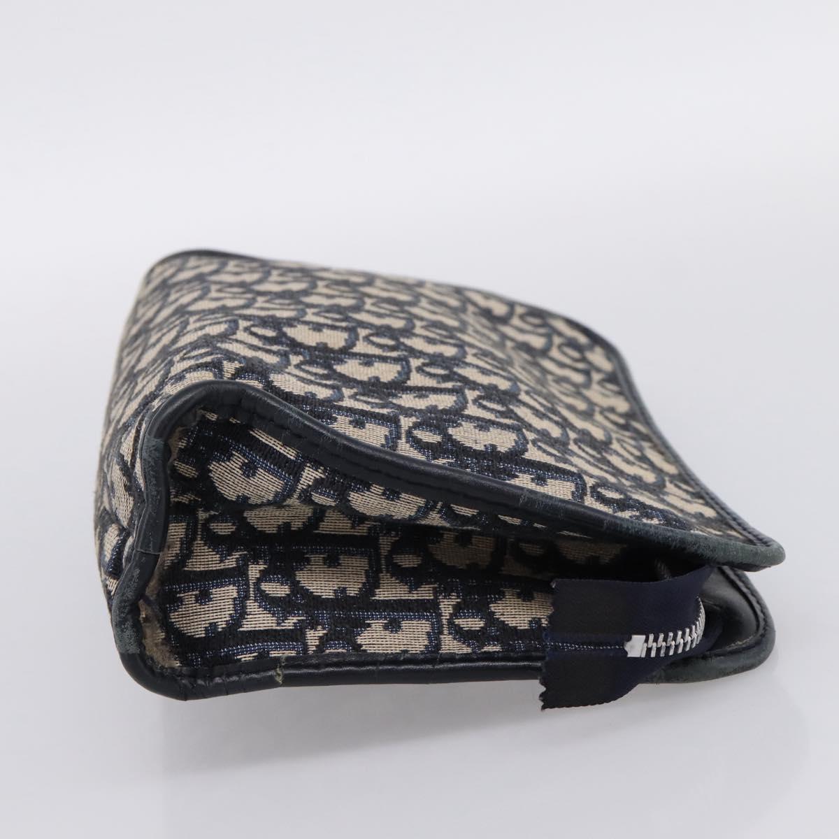 Christian Dior Trotter Canvas Clutch Bag Navy Silver Auth 204822