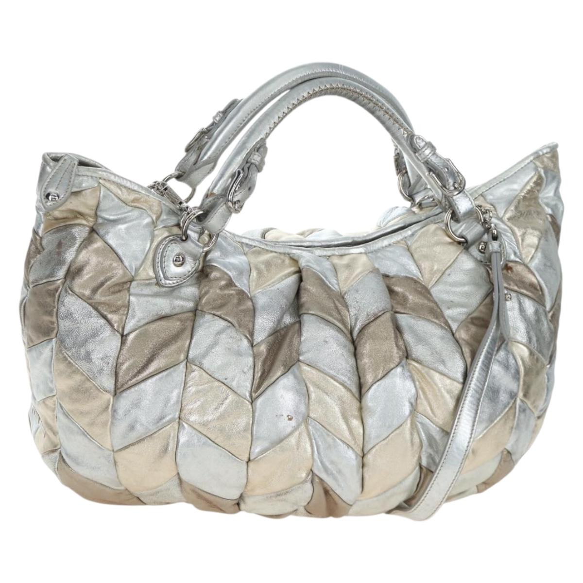 Miu Miu Hand Bag Leather 2way Silver Auth 204825A