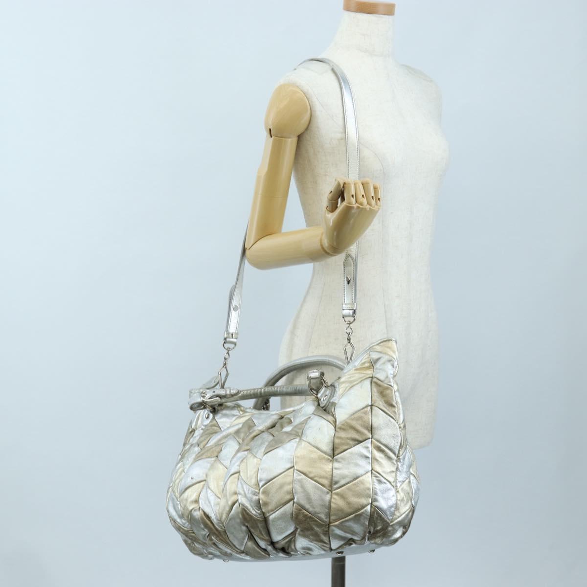 Miu Miu Hand Bag Leather 2way Silver Auth 204825A