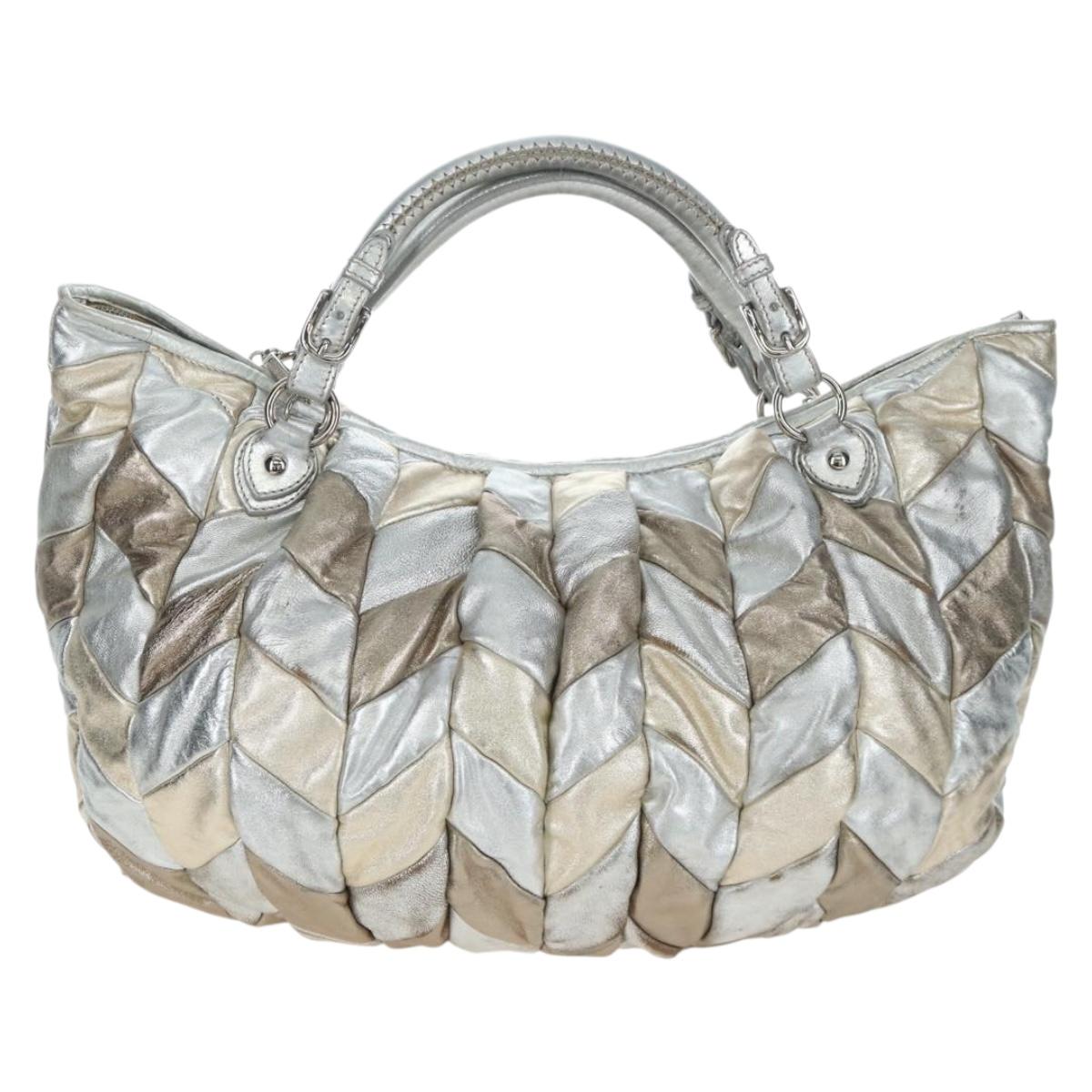 Miu Miu Hand Bag Leather 2way Silver Auth 204825A