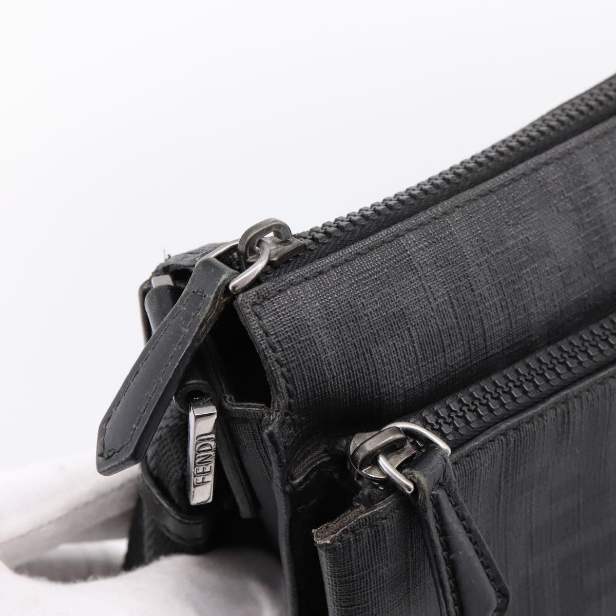FENDI Zucca Canvas Shoulder Bag PVC Black Silver Auth 204826A
