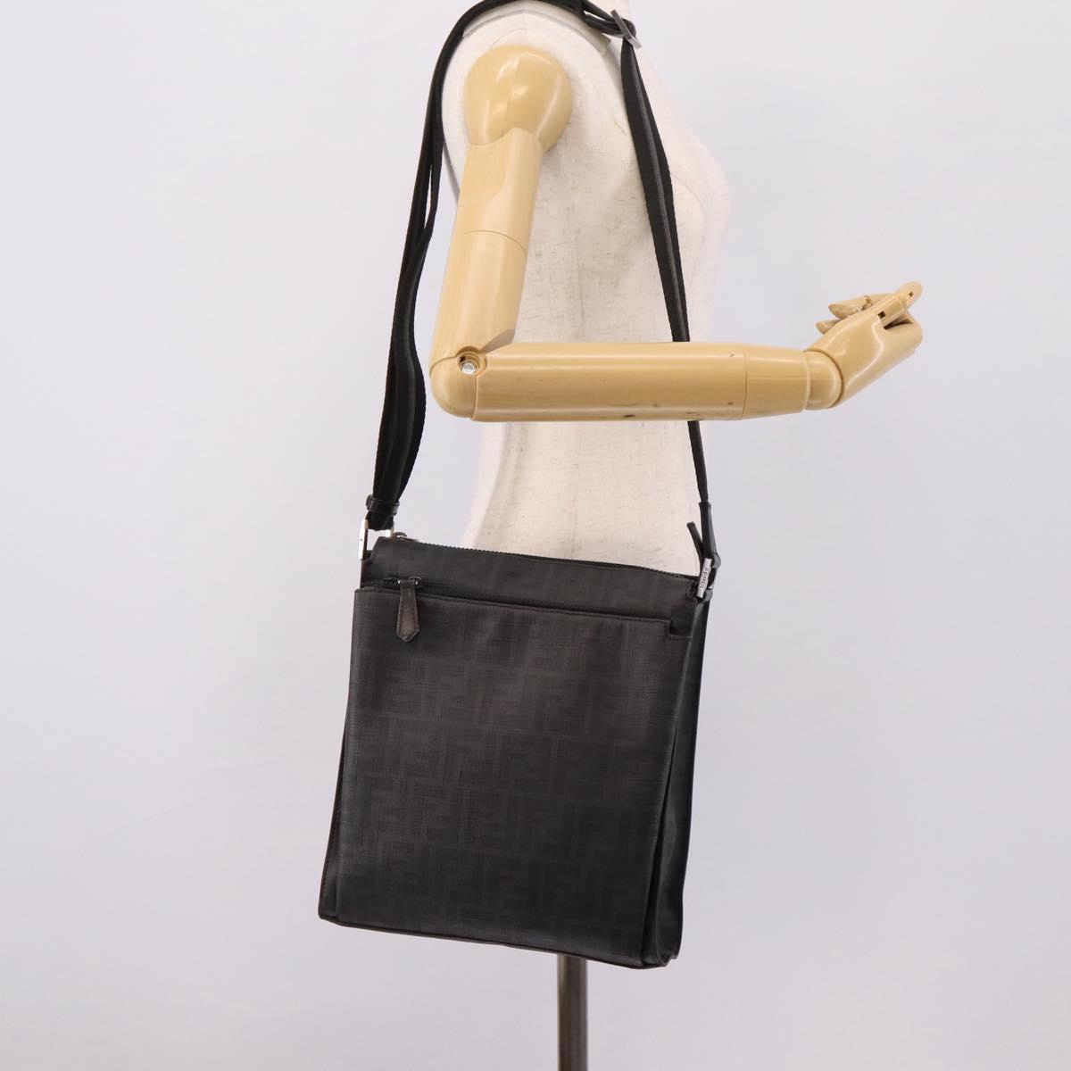 FENDI Zucca Canvas Shoulder Bag PVC Black Silver Auth 204826A