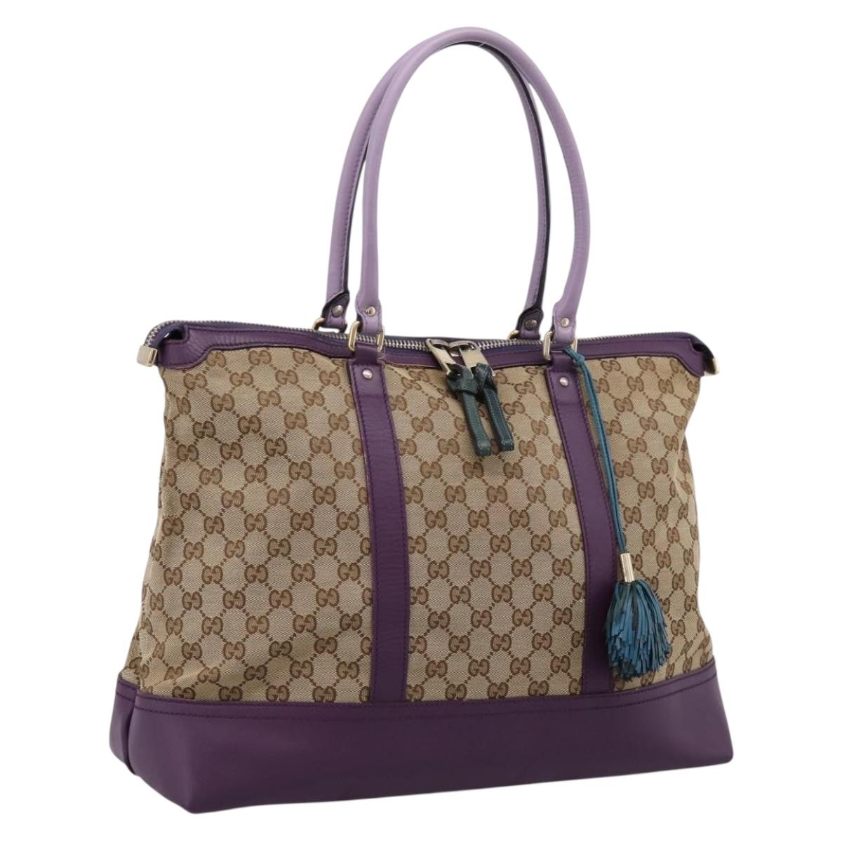 GUCCI GG Canvas Tote Bag Beige Gold 282325 Auth 204828
