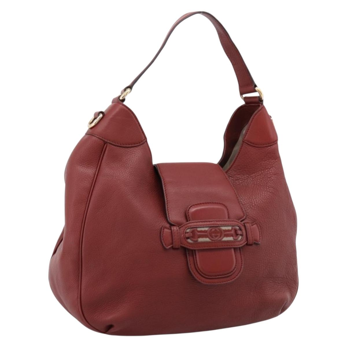 GUCCI Shoulder Bag Leather 2way Red Gold 296851 Auth 204829A